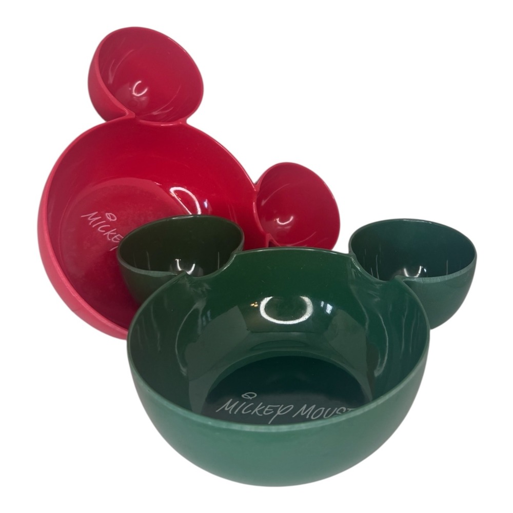 Disney Mickey Mouse Snack Bowls Red Green Set of 2 Melamine 9 Inch